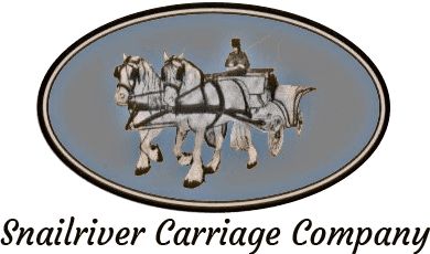 Snailriver Horse Drawn Carriage Co logo: a pair of horses drawing a carriage